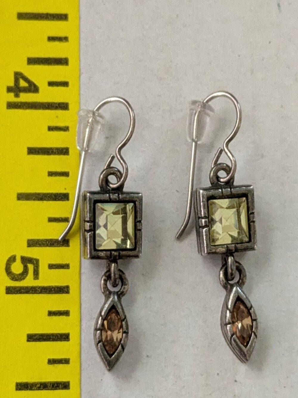 Vintage PATRICIA LOCKE Artisan Geometric Design Crystal Dangle Pierced Earrings